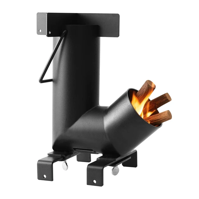 Alt view image 3 of 7 - Camping Rocket Stove, Wood Burning Portable Rocket Stove with Carrying Bag for Backpacking, Carbon Steel, Burn Wood, Twigs or Sticks for Outdoor Cooking, Backyard, Camp Cooking, Heating, Black