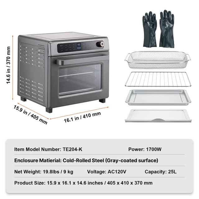 Alt view image 3 of 7 - 12-IN-1 Air Fryer Toaster Oven, 25L Convection Oven, 1700W Stainless Steel Toaster Ovens Countertop Combo with Grill, Pizza Pan, Gloves, 12 Slices Toast, 12-inch Pizza, Home and Commercial Use