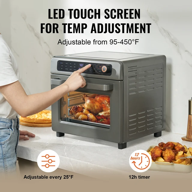 Alt view image 2 of 7 - 12-IN-1 Air Fryer Toaster Oven, 25L Convection Oven, 1700W Stainless Steel Toaster Ovens Countertop Combo with Grill, Pizza Pan, Gloves, 12 Slices Toast, 12-inch Pizza, Home and Commercial Use