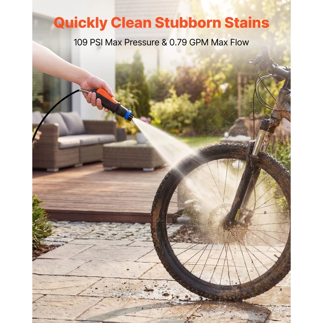 Alt view image 6 of 7 - Portable Cordless Pressure Washer with 2.64 Gal Tank, Foldable Power Washer 109 Max PSI, 3 Nozzles, Magnetic Sponge Brush & Soft Bristle Brush,78.7 in Hose, for Bike Cleaning, Patio, Camping