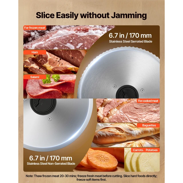 Alt view image 2 of 7 - Meat Slicer, 6.7 inch 150W Electric Deli Slicer Machine with two SUS420 Blades, 0-0.6 inch Adjustable Thickness, ETL Certified Home Food-Slicer for Meat, Ham, Baguett, Steak, ETL Approved