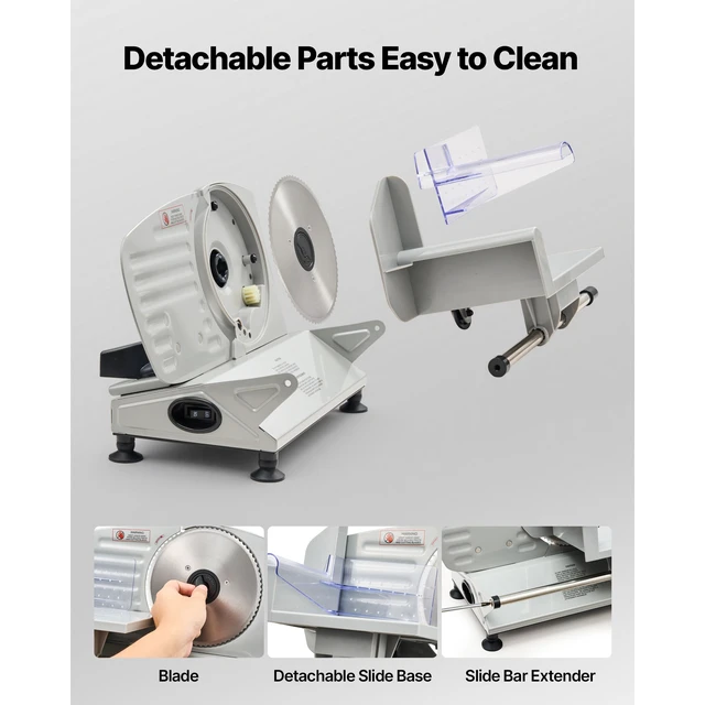 Alt view image 6 of 7 - Meat Slicer, 6.7 inch 150W Electric Deli Slicer Machine with two SUS420 Blades, 0-0.6 inch Adjustable Thickness, ETL Certified Home Food-Slicer for Meat, Ham, Baguett, Steak, ETL Approved