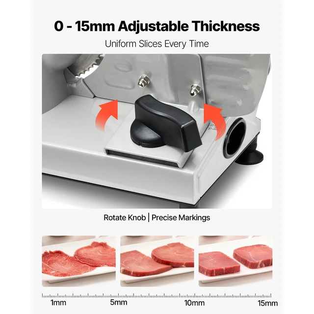 Alt view image 3 of 7 - Meat Slicer, 6.7 inch 150W Electric Deli Slicer Machine with two SUS420 Blades, 0-0.6 inch Adjustable Thickness, ETL Certified Home Food-Slicer for Meat, Ham, Baguett, Steak, ETL Approved
