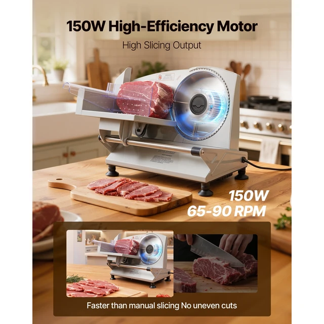 Alt view image 7 of 7 - Meat Slicer, 6.7 inch 150W Electric Deli Slicer Machine with two SUS420 Blades, 0-0.6 inch Adjustable Thickness, ETL Certified Home Food-Slicer for Meat, Ham, Baguett, Steak, ETL Approved