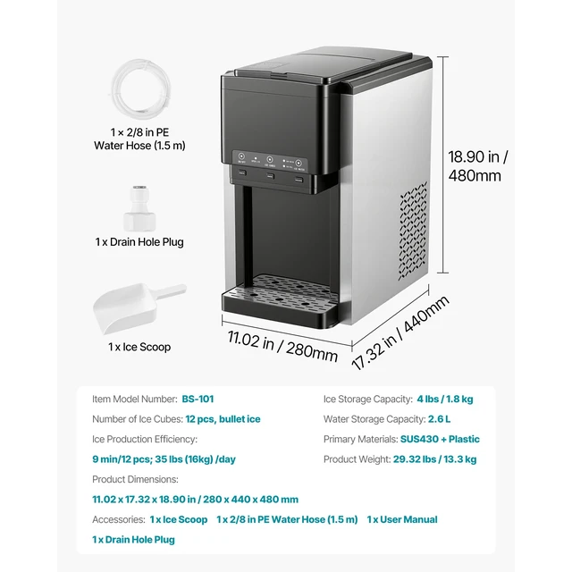 Alt view image 3 of 7 - Water Dispenser with Ice Maker, 3-in-1 Countertop Water Dispenser, 35 LBS/24H, 12 Cubes/7 Min Fast Ice Making with 4 LBS Storage, Bullet/Crushed Ices & Cold-Water, for Home, Kitchen, Party