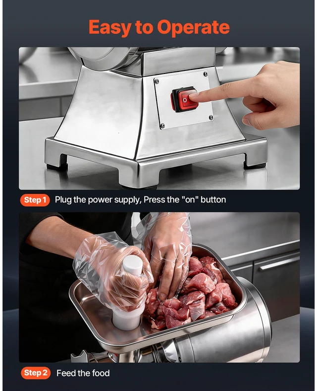 Alt view image 5 of 7 - Commercial Meat Grinder, 9.2 Lbs/Min Capacity, #12 Electric Meat Mincer with 2 Plates, 3 Sausage Stuffing Tubes & Kibbe Kit, 750W/1HP Sausage Maker for Home Kitchens & Restaurants, ETL Listed