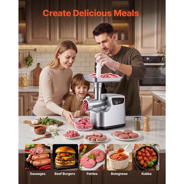 Alt view image 5 of 7 - Electric Meat Grinder, 5 Lbs/Min Capacity, #8 Meat Mincer with 3 Grinding Plates, 3 Sausage Stuffing Tubes & Kubbe Kit, 700W/0.77HP Sausage Stuffer Maker for Home Kitchens, ETL Listed