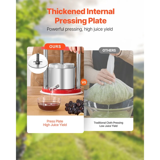 Alt view image 5 of 7 - 0.44 Gal/1.65L Fruit Wine Press, 2 Stainless Steel Barrels, Manual Juice Maker, Cider Apple Grape Tincture Honey Olive Oil Making Press with T-Handle for Outdoor Kitchen Home