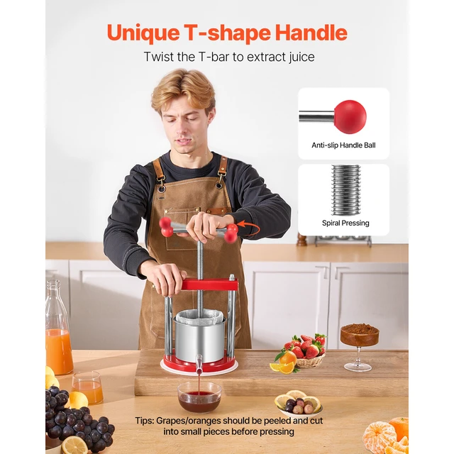 Alt view image 7 of 7 - 0.44 Gal/1.65L Fruit Wine Press, 2 Stainless Steel Barrels, Manual Juice Maker, Cider Apple Grape Tincture Honey Olive Oil Making Press with T-Handle for Outdoor Kitchen Home
