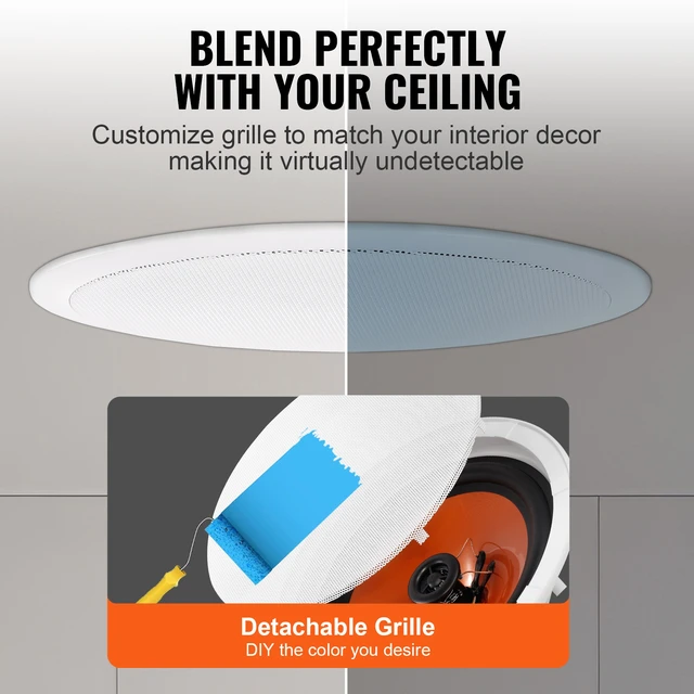 Alt view image 4 of 7 - 4 PCs 8 Inch in Ceiling Speakers, 100-Watts, Flush Mount Ceiling & in-Wall Speakers System with 8Impedance 89dB Sensitivity, for Home Kitchen Living Room Bedroom or Covered Outdoor Porches
