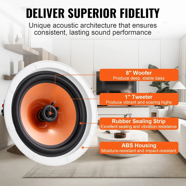 Alt view image 3 of 7 - 4 PCs 8 Inch in Ceiling Speakers, 100-Watts, Flush Mount Ceiling & in-Wall Speakers System with 8Impedance 89dB Sensitivity, for Home Kitchen Living Room Bedroom or Covered Outdoor Porches