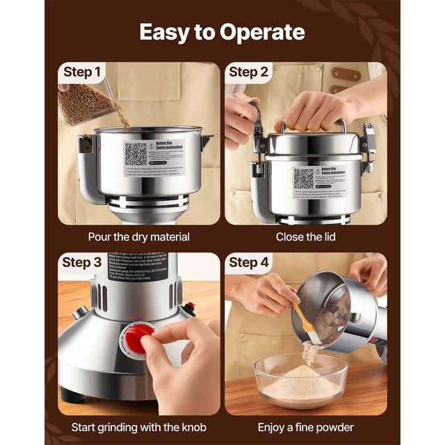 Alt view image 5 of 7 - 750g Electric Grain Mill Grinder, High Speed 2000W Commercial Spice Grinders, Stainless Steel Pulverizer Powder Machine, for Dry Grains Spices Cereals Coffee Corn Pepper, Straight Type