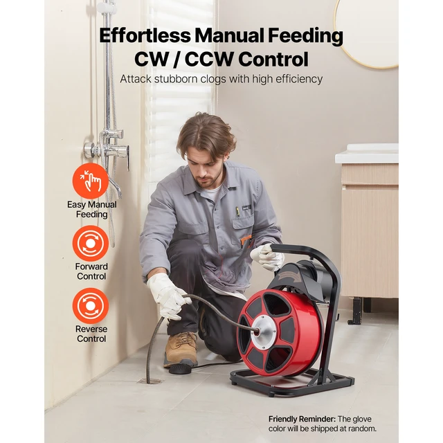 Alt view image 2 of 7 - Drain Cleaner Machine 50 FT x 1/2 Inch, Manual Feed Sewer Snake Auger with 4 Cutters & Air-Activated Foot Switch for 2" to 6" Pipes