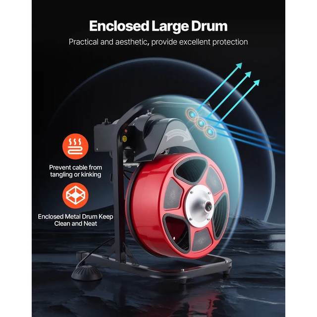 Alt view image 4 of 7 - Drain Cleaner Machine 50 FT x 1/2 Inch, Manual Feed Sewer Snake Auger with 4 Cutters & Air-Activated Foot Switch for 2" to 6" Pipes