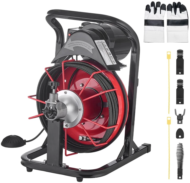 Main image of Drain Cleaner Machine 50 FT x 5/16 Inch, Auto Feed Sewer Snake Auger with 4 Cutters & Air-Activated Foot Switch for 2" to 4" Pipes