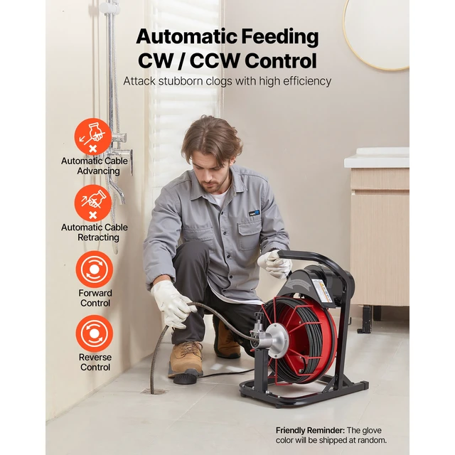 Alt view image 2 of 7 - Drain Cleaner Machine 50 FT x 5/16 Inch, Auto Feed Sewer Snake Auger with 4 Cutters & Air-Activated Foot Switch for 2" to 4" Pipes