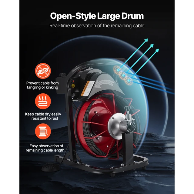 Alt view image 4 of 7 - Drain Cleaner Machine 50 FT x 5/16 Inch, Auto Feed Sewer Snake Auger with 4 Cutters & Air-Activated Foot Switch for 2" to 4" Pipes