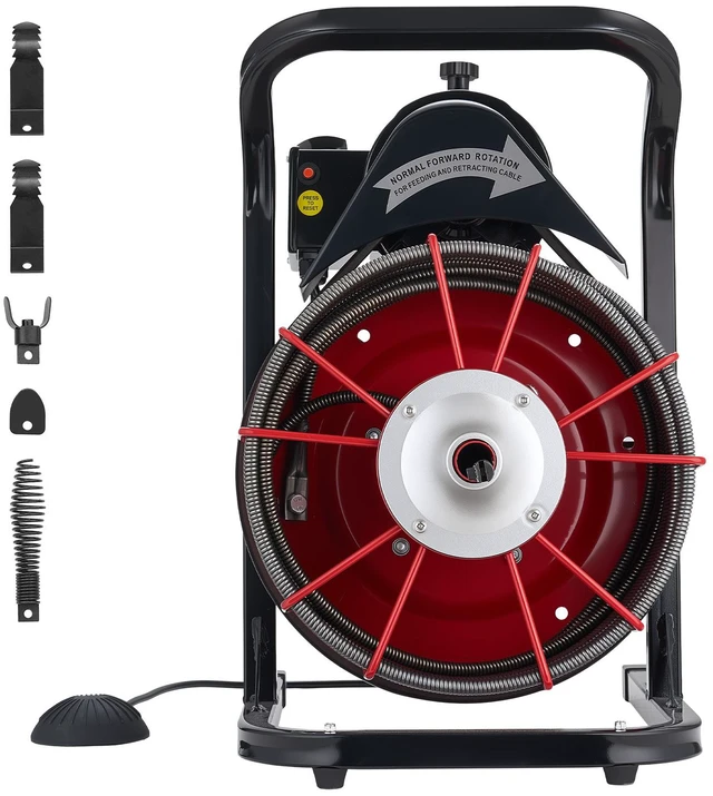 Main image of Drain Cleaner Machine 75 FT x 1/2 Inch, Sewer Snake Auger Manual Feed with 4 Cutters & Air-activated Foot Switch for 2" to 6" Pipes