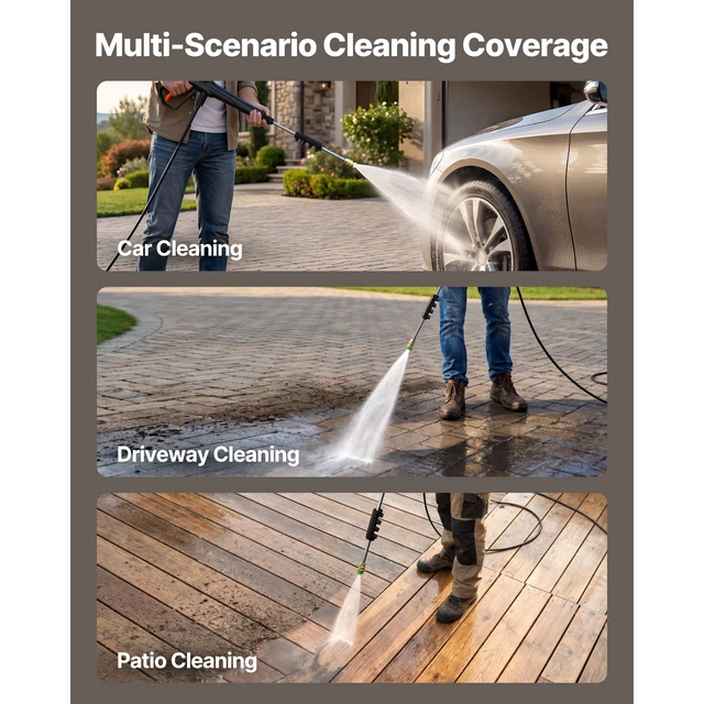 Alt view image 5 of 7 - Electric Pressure Washer, 1958 Max PSI 2.5 Max GPM, Portable Power Washer with 4 Nozzles, Metal Extension Wand, Commercial-Grade 5-Piston Plunger Pump, High Pressure for Cars,Driveways,Patios