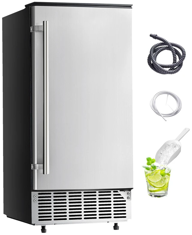 Main image of Undercounter Built-in Ice Maker, 80 Lbs/Day Under Counter Ice Maker Machine with Reversible Door Stainless Steel, Freestanding Ice Maker for Commercial Home Kitchen, Electric Drainage