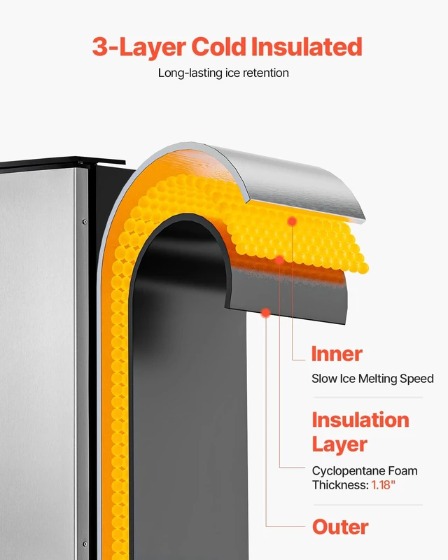 Alt view image 7 of 7 - Undercounter Built-in Ice Maker, 80 Lbs/Day Under Counter Ice Maker Machine with Reversible Door Stainless Steel, Freestanding Ice Maker for Commercial Home Kitchen, Electric Drainage