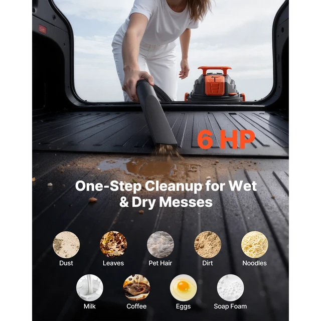 Alt view image 2 of 7 - Shop Vac, 8 Gallon Wet Dry Shop Vacuum, 6 Peak HP with One-Button Self-Cleaning, Dual-Filter, 900W Input Power, 1.25in x 7ft Hose, 9.8ft Cord, Metal Tank for Jobsite, Workshop, Garage, Home