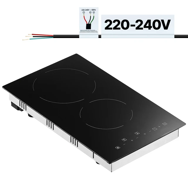 Alt view image 2 of 7 - Built in Electric Stove Top, 20 x 11.6 inch 2 Burners, 240V Glass Radiant Cooktop with Sensor Touch Control, Timer & Child Lock Included, 9 Power Levels for Simmer Steam Slow Cook Fry