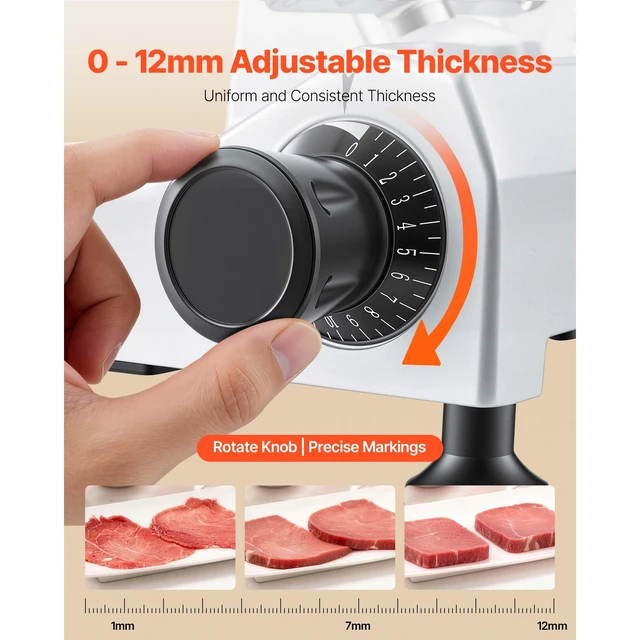 Alt view image 4 of 7 - 10" Commercial Meat Slicer, 240W Electric Deli Food Slicer with Carbon Steel Blade, Built-In Sharpener & 0-0.47" Adjustable Thickness for Frozen Meat, Ham, Baguett, Steak, UL Approved