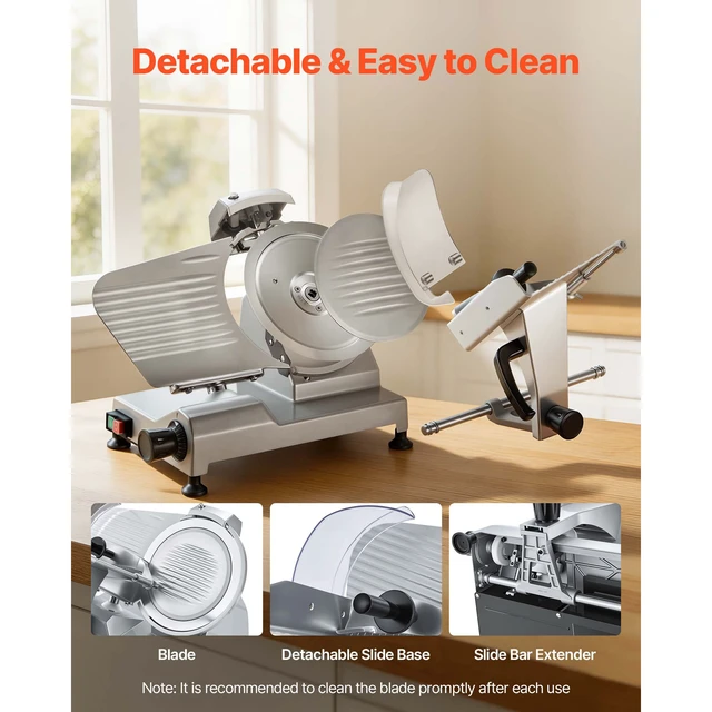 Alt view image 6 of 7 - 10" Commercial Meat Slicer, 240W Electric Deli Food Slicer with Carbon Steel Blade, Built-In Sharpener & 0-0.47" Adjustable Thickness for Frozen Meat, Ham, Baguett, Steak, UL Approved
