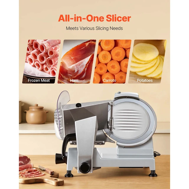 Alt view image 5 of 7 - 10" Commercial Meat Slicer, 240W Electric Deli Food Slicer with Carbon Steel Blade, Built-In Sharpener & 0-0.47" Adjustable Thickness for Frozen Meat, Ham, Baguett, Steak, UL Approved