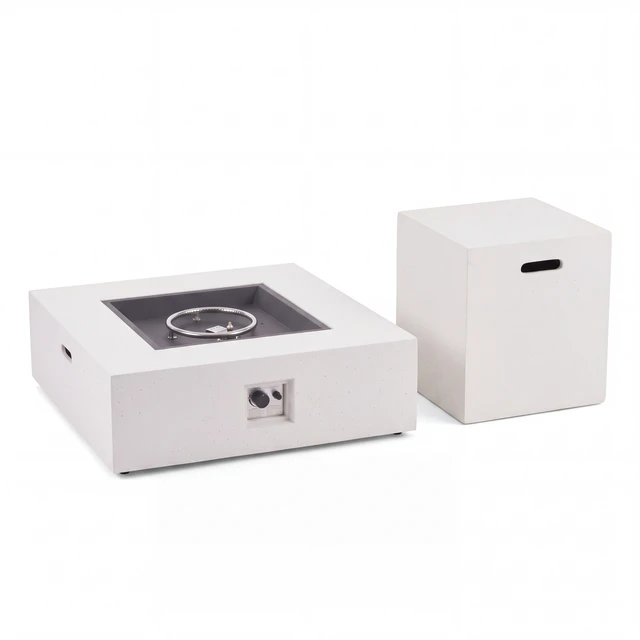 Alt view image 4 of 7 - Outdoor Magnesium Oxide Square Fire Pit, White, 50000 BTU