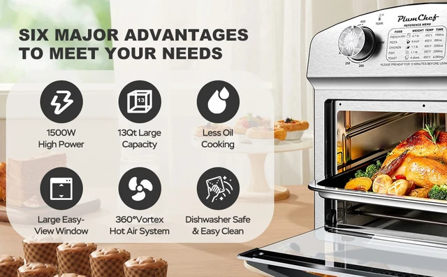 Alt view image 4 of 7 - 12.5 Quart 7-in-1 Convection Toaster Oven, 1500W, Stainless Steel, with 5 Pre-Set Menus Roast, Bake, Grill, Broil, Toast, Dehydrate & Defrost, Silver
