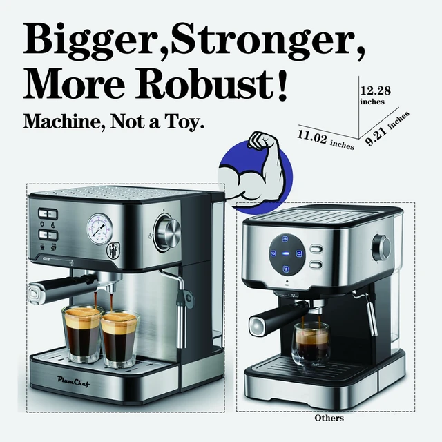 Alt view image 3 of 7 - 20 Bar Professional Espresso Machine with Milk Frother, Single & Double Shot, ESE Pod Compatible, Pressure Display, Removable Water Tank for Cappuccino, Latte, & Macchiato Home Barista Edition