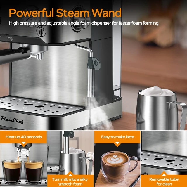 Alt view image 5 of 7 - 20 Bar Professional Espresso Machine with Milk Frother, Single & Double Shot, ESE Pod Compatible, Pressure Display, Removable Water Tank for Cappuccino, Latte, & Macchiato Home Barista Edition