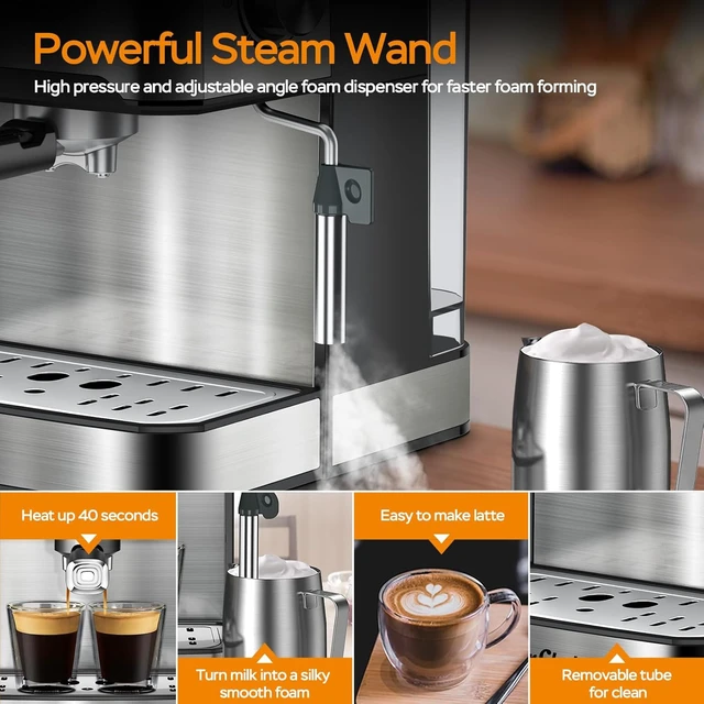 Alt view image 2 of 7 - 20 Bar Professional Espresso Machine with Milk Frother, Single & Double Shot, ESE Pod Compatible, Removable Water Tank for Cappuccino, Latte, & Macchiato Home Barista Edition