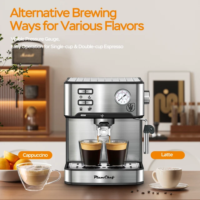 Alt view image 6 of 7 - 20 Bar Professional Espresso Machine with Milk Frother, Single & Double Shot, ESE Pod Compatible, Pressure Display, Removable Water Tank for Cappuccino, Latte, & Macchiato Home Barista Edition