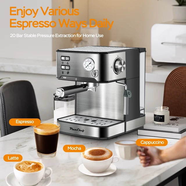 Alt view image 7 of 7 - 20 Bar Professional Espresso Machine with Milk Frother, Single & Double Shot, ESE Pod Compatible, Pressure Display, Removable Water Tank for Cappuccino, Latte, & Macchiato Home Barista Edition