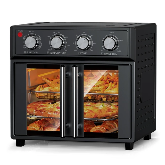 Alt view image 2 of 7 - PlumChef 26QT Large capacity French Double-Door Air Fryer Convection Toaster Oven, 1700W, 7 Preset Menus, 7-in-1 Multi-Function for Bake, Roast, Grill, Toast, Dehydrate& Defrost, Stainless Steel,Black