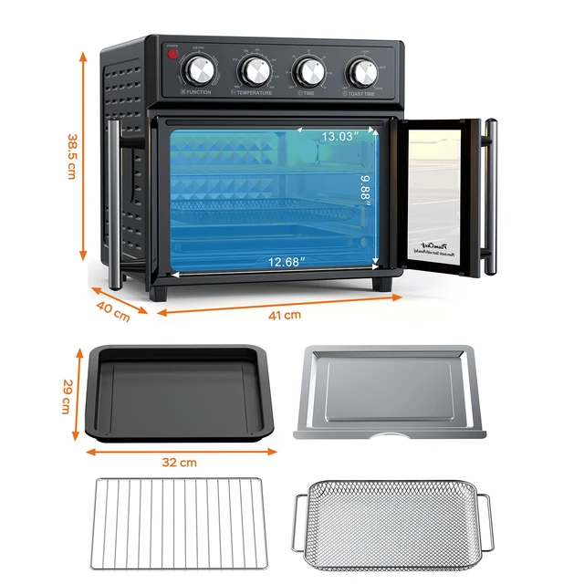 Alt view image 4 of 7 - PlumChef 26QT Large capacity French Double-Door Air Fryer Convection Toaster Oven, 1700W, 7 Preset Menus, 7-in-1 Multi-Function for Bake, Roast, Grill, Toast, Dehydrate& Defrost, Stainless Steel,Black