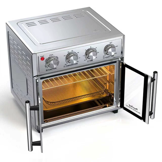 Alt view image 4 of 6 - PlumChef 26QT Extra-Large French Double-Door Air Fryer Convection Toaster Oven, 1700W, 7 Preset Menus, 7-in-1 Multi-Function for Bake, Roast, Grilling,Toast,Dehydrate& Defrost, Stainless Steel,silvery