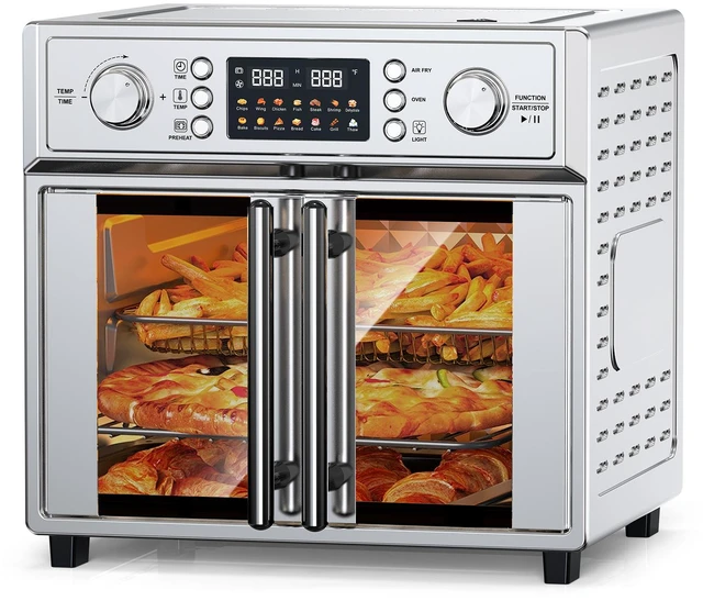 Main image of PlumChef 26QT Large Capacity French Double-Door Air Fryer Convection Toaster Oven, 1700W, 14 Preset Menus, 7-in-1 Multi-Function (Bake, Roast, Gril,Toast,Dehydrate&Defrost), Stainless Steel,silvery