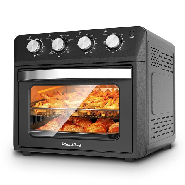 Alt view image 2 of 7 - Plum Chef Air Fryer Oven 27.5QT, 6-in-1 Countertop Convection Oven, Air Fry, Bake, Broil, Toast, Warm, Dehydrate, 4 Knob Control, 1600W, Family Size for Crispy Cooking, Black