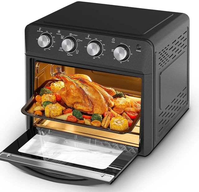 Main image of Plum Chef Air Fryer Oven 27.5QT, 6-in-1 Countertop Convection Oven, Air Fry, Bake, Broil, Toast, Warm, Dehydrate, 4 Knob Control, 1600W, Family Size for Crispy Cooking, Black