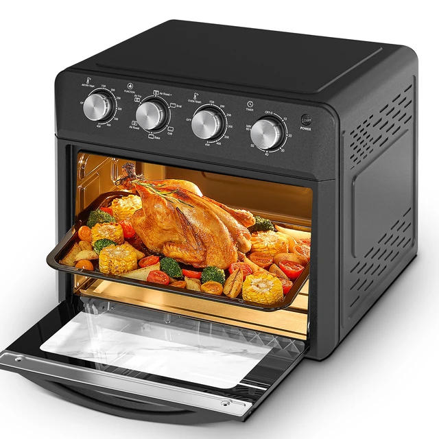 Alt view image 4 of 7 - Plum Chef Air Fryer Oven 27.5QT, 6-in-1 Countertop Convection Oven, Air Fry, Bake, Broil, Toast, Warm, Dehydrate, 4 Knob Control, 1600W, Family Size for Crispy Cooking, Black