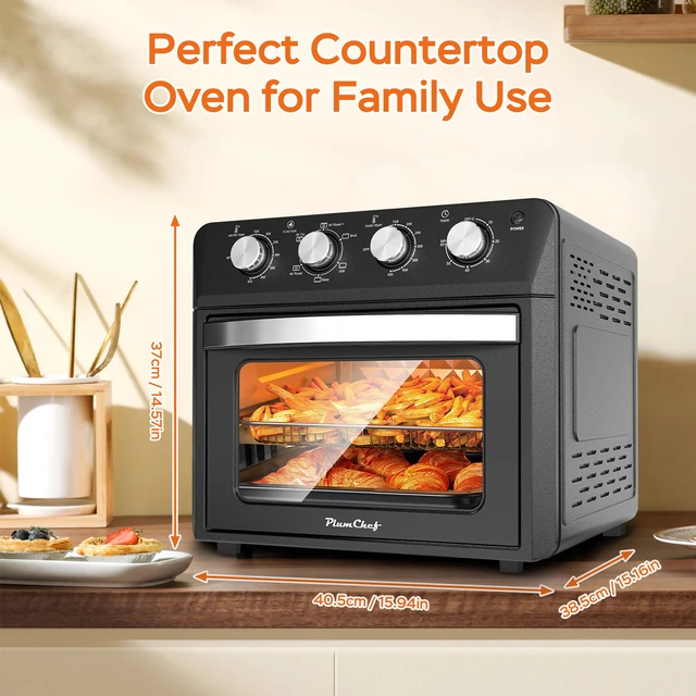 Alt view image 3 of 7 - Plum Chef Air Fryer Oven 27.5QT, 6-in-1 Countertop Convection Oven, Air Fry, Bake, Broil, Toast, Warm, Dehydrate, 4 Knob Control, 1600W, Family Size for Crispy Cooking, Black