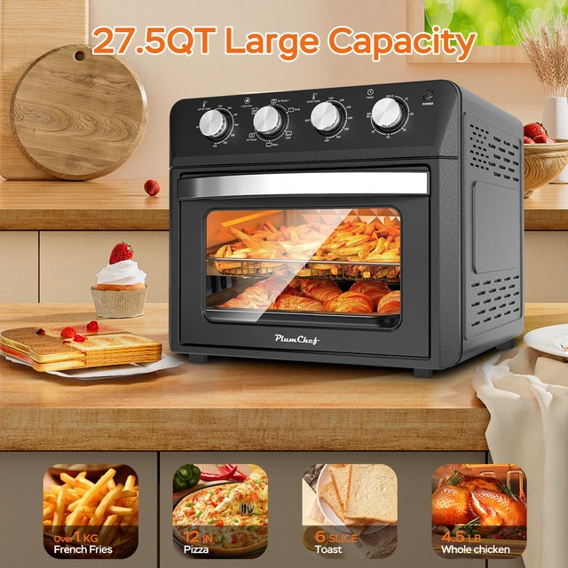 Alt view image 7 of 7 - Plum Chef Air Fryer Oven 27.5QT, 6-in-1 Countertop Convection Oven, Air Fry, Bake, Broil, Toast, Warm, Dehydrate, 4 Knob Control, 1600W, Family Size for Crispy Cooking, Black