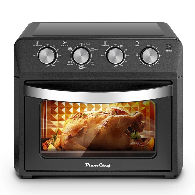 Alt view image 6 of 7 - Plum Chef Air Fryer Oven 27.5QT, 6-in-1 Countertop Convection Oven, Air Fry, Bake, Broil, Toast, Warm, Dehydrate, 4 Knob Control, 1600W, Family Size for Crispy Cooking, Black