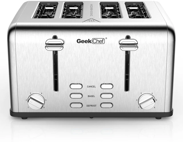 Main image of 4 Slice Stainless Steel Toaster Extra Wide Slots Dual Independent Control 6 Browning Levels Bagel Defrost Cancel Function Removable Crumb Tray for Family Breakfast