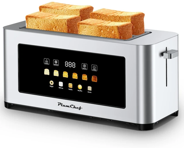 Main image of 4 Slice Toaster, Digital Touch Screen Toaster, 1.5" Extra Wide Slots Stainless Steel Toaster for Bagels, Thick Bread & Waffles, 6 Browning Levels, Defrost Reheat Cancel Functions, Removable Crumb Tray
