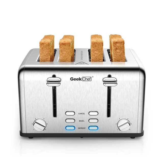 Alt view image 3 of 7 - 4 Slice Stainless Steel Toaster Extra Wide Slots Dual Independent Control 6 Browning Levels Bagel Defrost Cancel Function Removable Crumb Tray for Family Breakfast